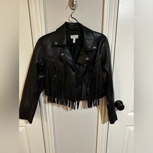 Fringe Moto Jacket 🖤 Cropped Faux Leather | Western Biker Vibes | XS